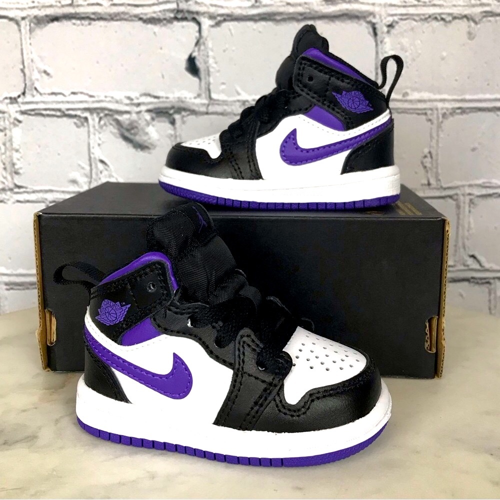 Nike Air Jordan 1 Mid ‘Dark Iris’ Toddler’s White, Black, Purple Shoes Size 3C